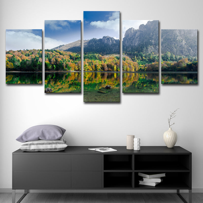 Austria Natural Landscape Wall Decor Dark Green Modern Canvas Wall Art for House