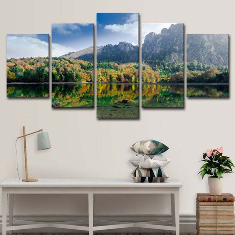 Austria Natural Landscape Wall Decor Dark Green Modern Canvas Wall Art for House