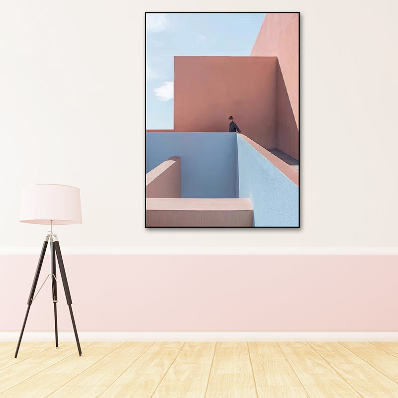 Pastel Color Architecture Wall Art Abstract Modern Style Textured Wrapped Canvas