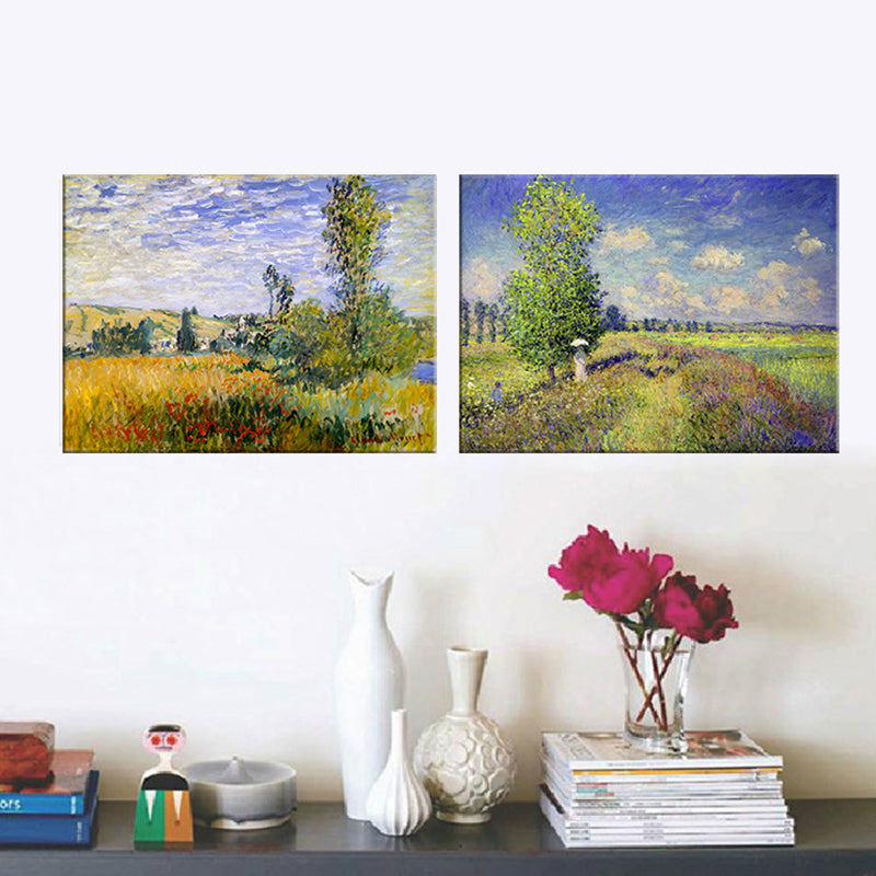 Pastel Color Outskirt Scenery Painting Textured Surface Wall Art for Bedroom