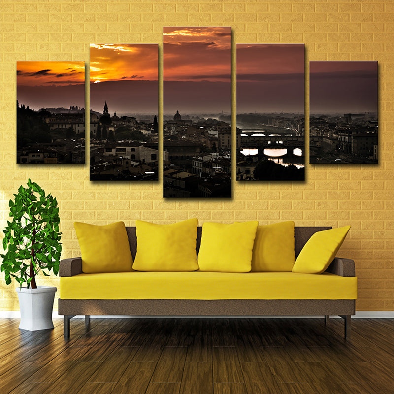 Black Global Inspired Wall Art Decor Aerial View of Florence Sunset Canvas for Living Room