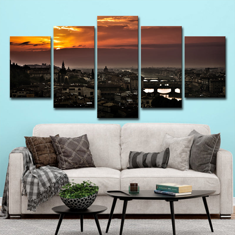 Black Global Inspired Wall Art Decor Aerial View of Florence Sunset Canvas for Living Room