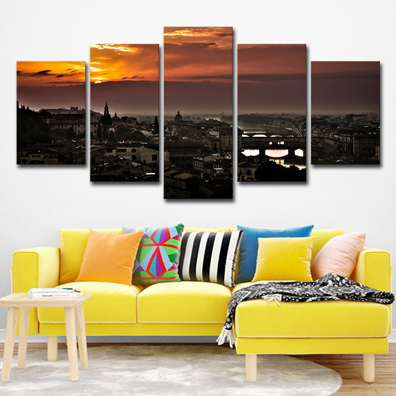 Black Global Inspired Wall Art Decor Aerial View of Florence Sunset Canvas for Living Room