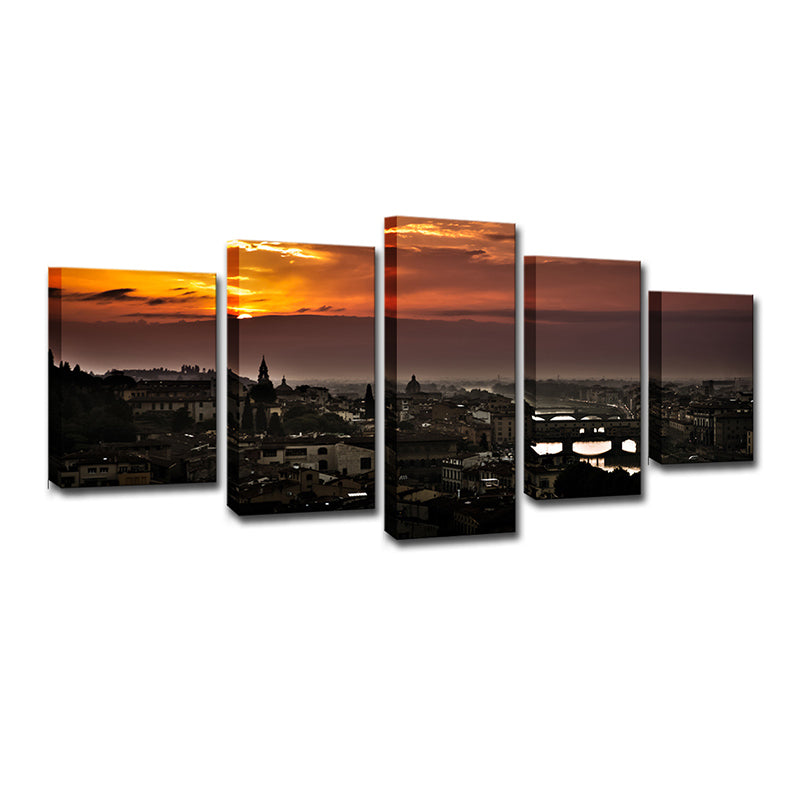 Black Global Inspired Wall Art Decor Aerial View of Florence Sunset Canvas for Living Room