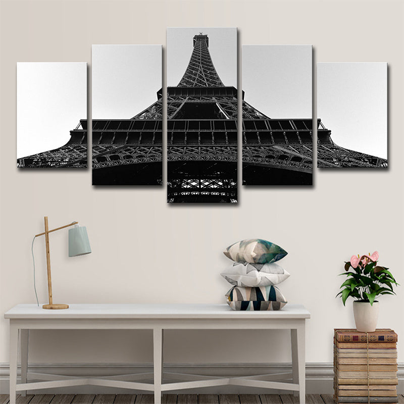 Eiffel Tower Front View Canvas Global Inspired Multi-Piece Wall Art Print in Black