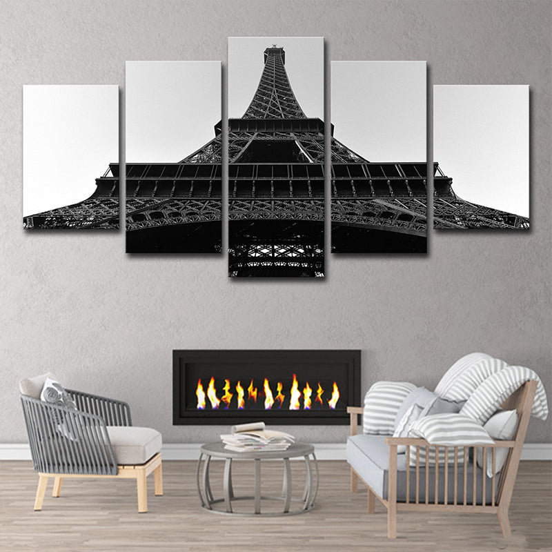 Eiffel Tower Front View Canvas Global Inspired Multi-Piece Wall Art Print in Black