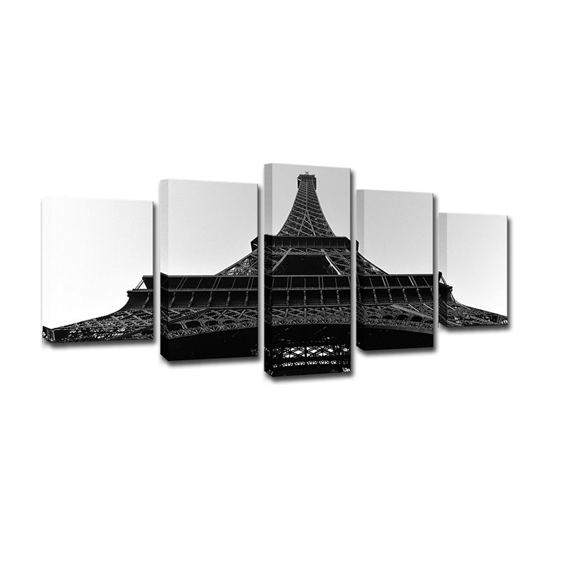 Eiffel Tower Front View Canvas Global Inspired Multi-Piece Wall Art Print in Black