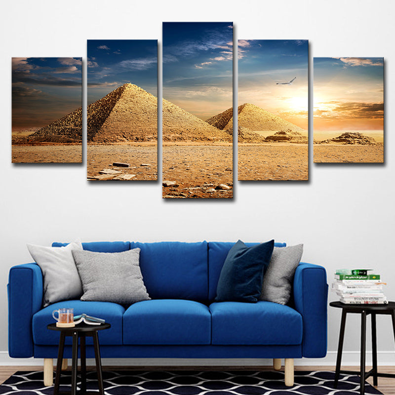 Modern Egypt Pyramids Wall Art Canvas Multi-Piece Brown Wall Decor for Room