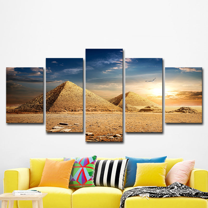 Modern Egypt Pyramids Wall Art Canvas Multi-Piece Brown Wall Decor for Room