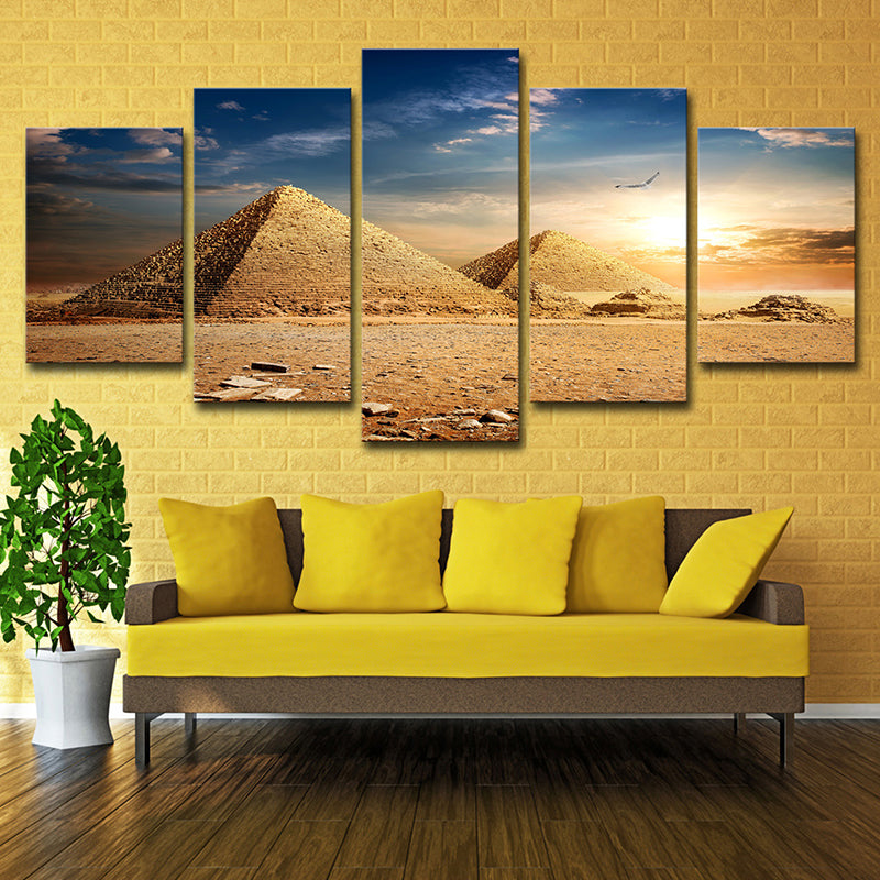 Modern Egypt Pyramids Wall Art Canvas Multi-Piece Brown Wall Decor for Room