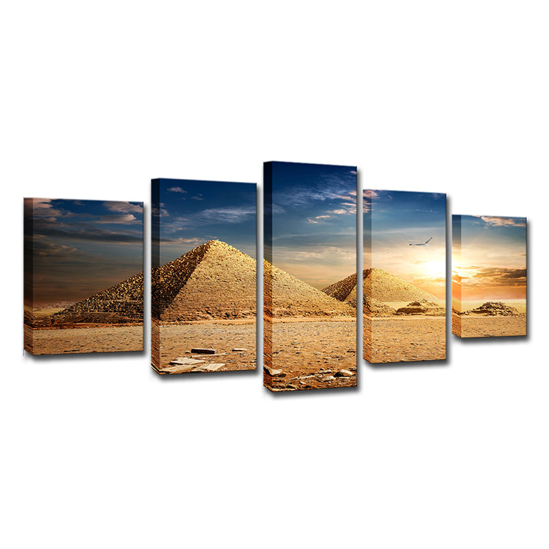 Modern Egypt Pyramids Wall Art Canvas Multi-Piece Brown Wall Decor for Room