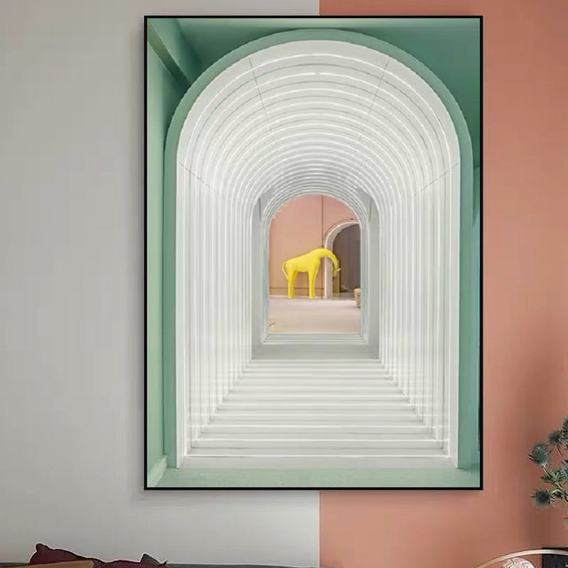 Modern Canvas Art Light-Color Animal in Arch Hallway Wall Decoration for Corridor