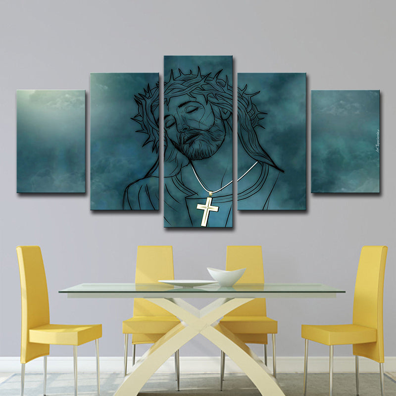 Blue Jesus Christ Wall Art Print Multi-Piece Modernism Dining Room Canvas Painting