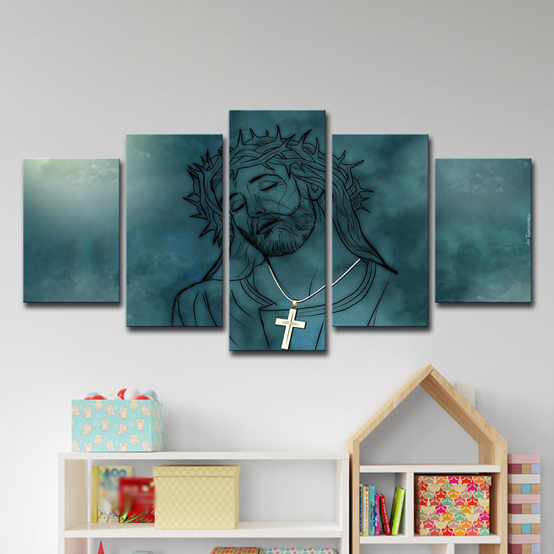 Blue Jesus Christ Wall Art Print Multi-Piece Modernism Dining Room Canvas Painting