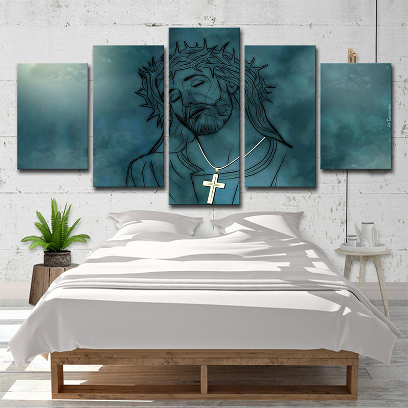 Blue Jesus Christ Wall Art Print Multi-Piece Modernism Dining Room Canvas Painting