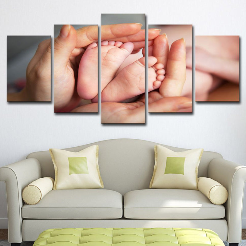 Modern Wall Art Print Nude Hand Holding Feet of the Newborn Wall Decor for Nursery