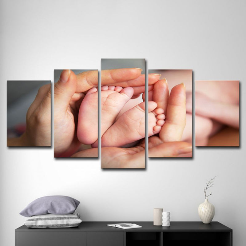 Modern Wall Art Print Nude Hand Holding Feet of the Newborn Wall Decor for Nursery