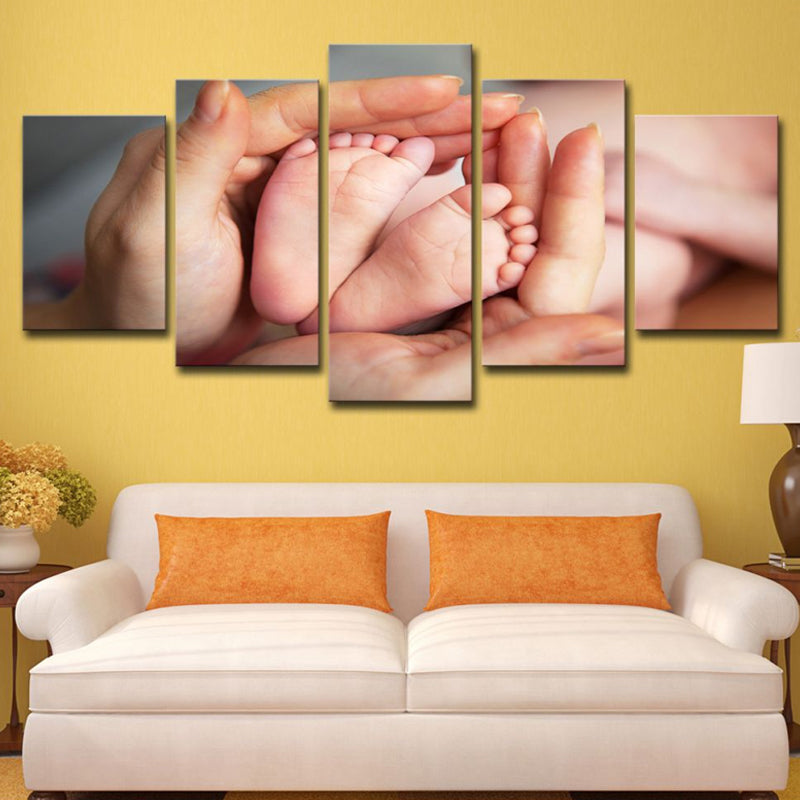 Modern Wall Art Print Nude Hand Holding Feet of the Newborn Wall Decor for Nursery