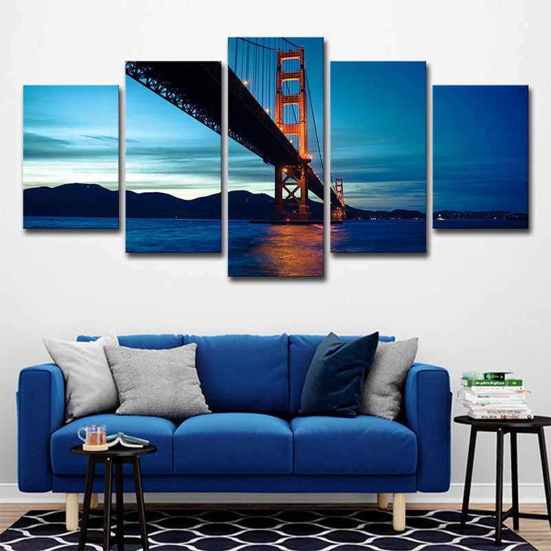 Blue Golden Gate Bridge Canvas Print Multi-Piece Global Inspired Living Room Wall Art Decor