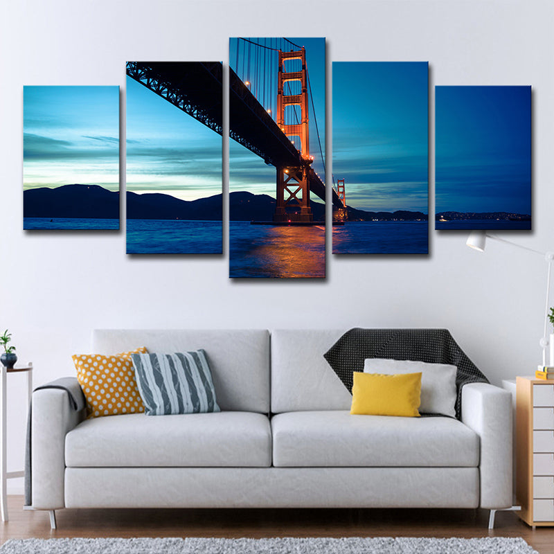 Blue Golden Gate Bridge Canvas Print Multi-Piece Global Inspired Living Room Wall Art Decor