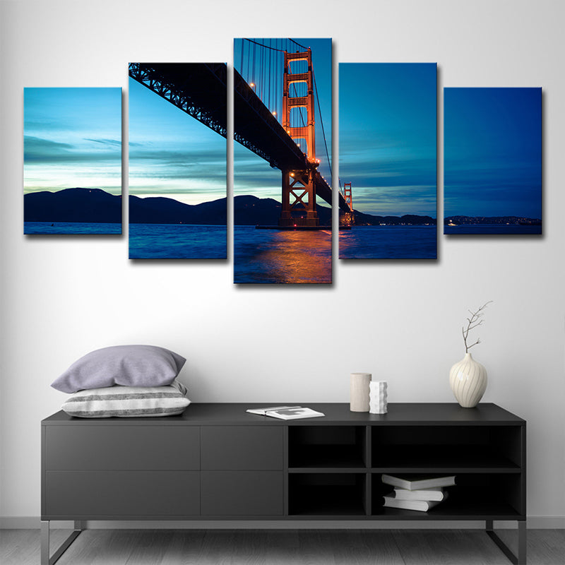 Blue Golden Gate Bridge Canvas Print Multi-Piece Global Inspired Living Room Wall Art Decor