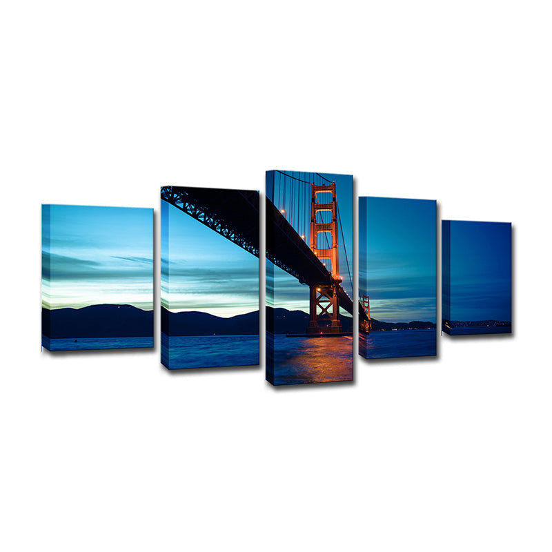 Blue Golden Gate Bridge Canvas Print Multi-Piece Global Inspired Living Room Wall Art Decor