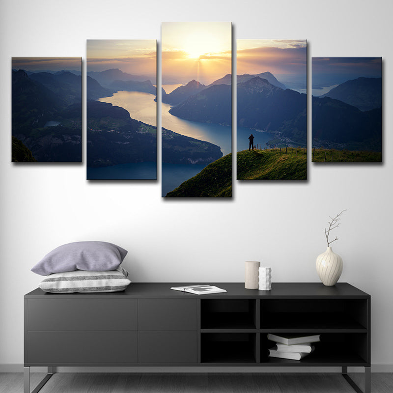 Lake Lucerne Skyline View Canvas Modernism Multi-Piece Sitting Room Wall Art Decor