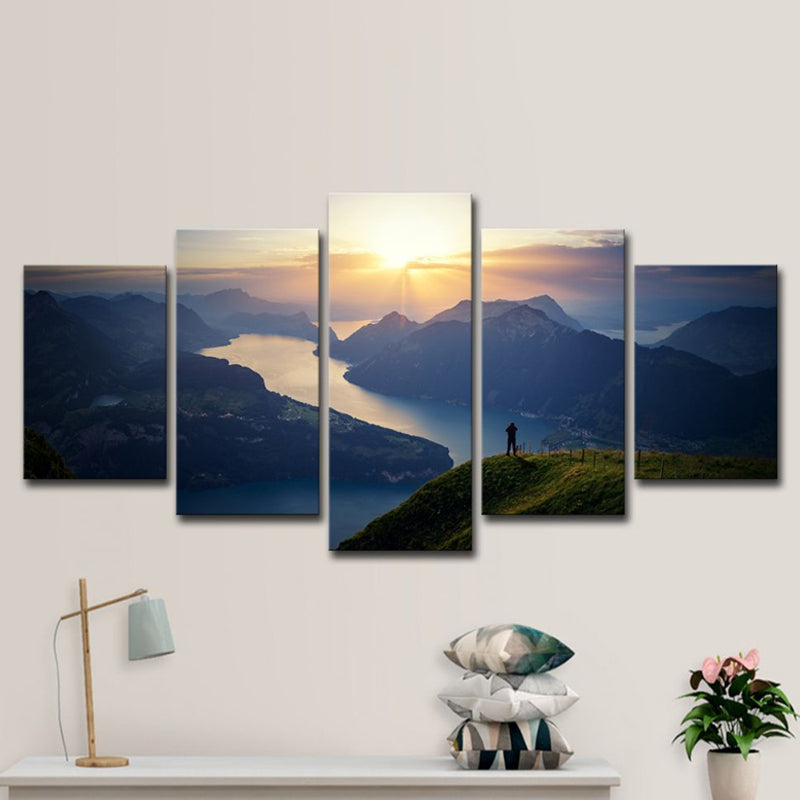 Lake Lucerne Skyline View Canvas Modernism Multi-Piece Sitting Room Wall Art Decor