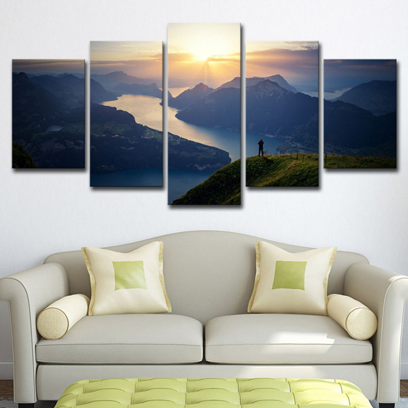 Lake Lucerne Skyline View Canvas Modernism Multi-Piece Sitting Room Wall Art Decor