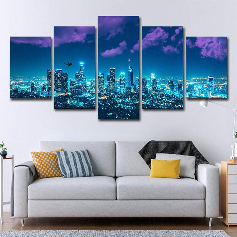 Blue San Francisco Canvas Art Night City Landscape Urban Multi-Piece Wall Decor for Room