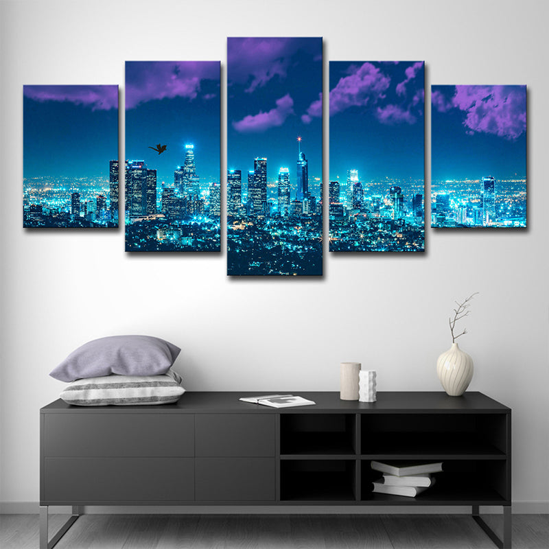 Blue San Francisco Canvas Art Night City Landscape Urban Multi-Piece Wall Decor for Room