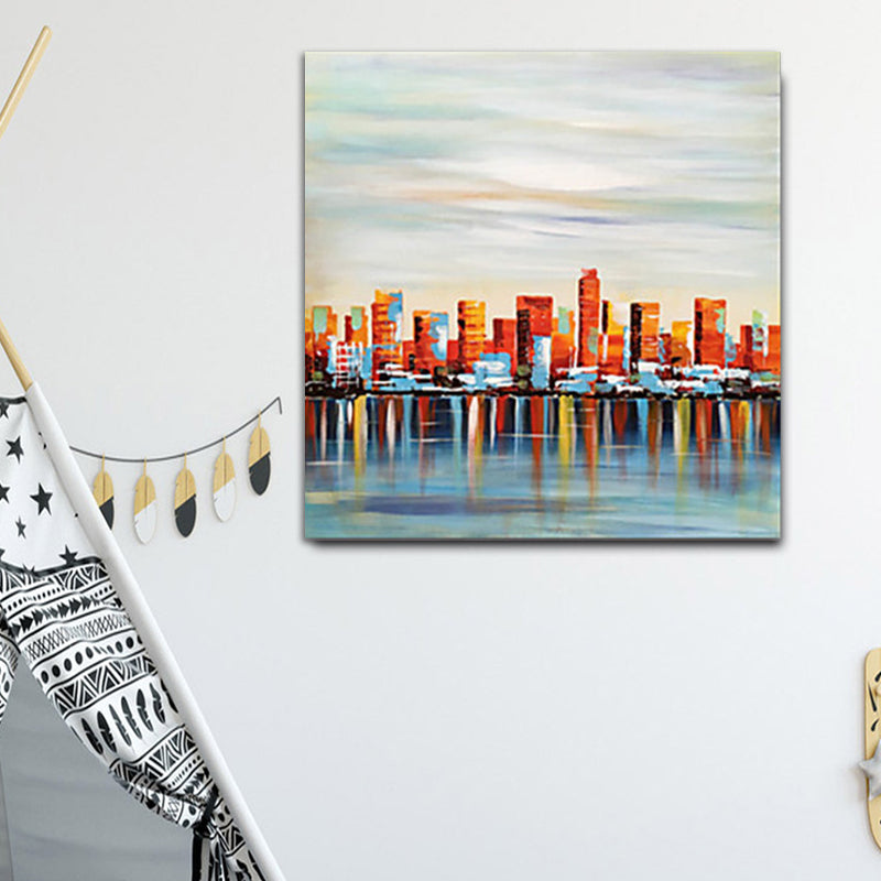 Canvas Red Art Print Modern View of Victoria Harbour Painting Wall Decor for Living Room