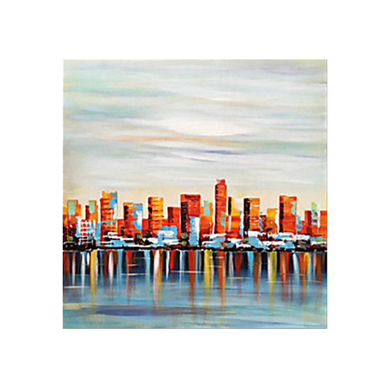 Canvas Red Art Print Modern View of Victoria Harbour Painting Wall Decor for Living Room