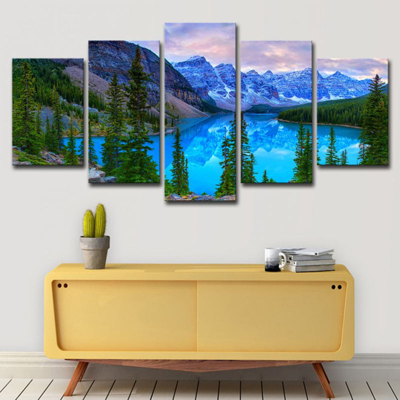 Banff National Park Scenery Canvas Art Blue Global Inspired Wall Decor for Dining Room