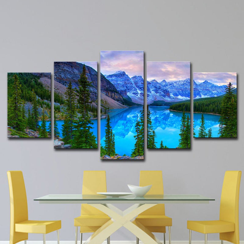 Banff National Park Scenery Canvas Art Blue Global Inspired Wall Decor for Dining Room