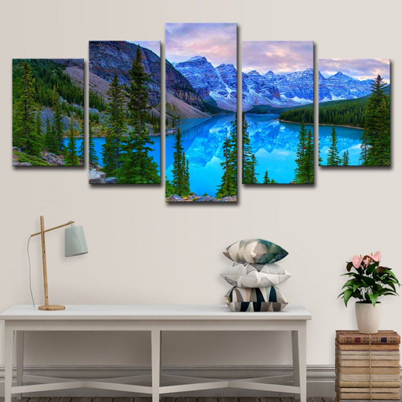 Banff National Park Scenery Canvas Art Blue Global Inspired Wall Decor for Dining Room