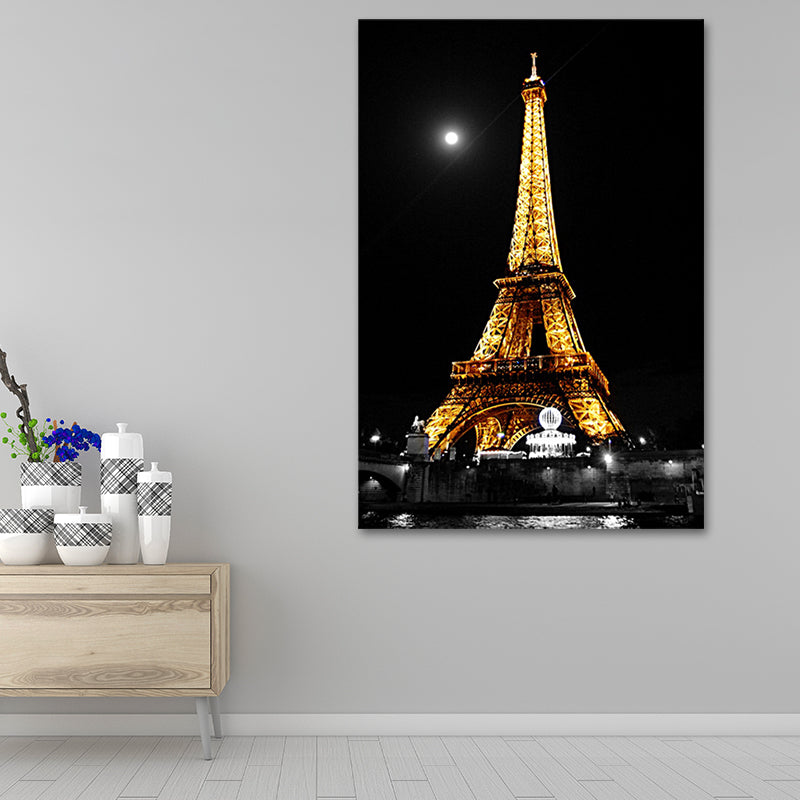 Luminous Eiffel Tower Night Canvas for Sitting Room Culture Relics Wall Art in Yellow