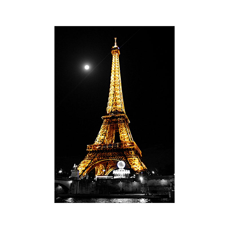 Luminous Eiffel Tower Night Canvas for Sitting Room Culture Relics Wall Art in Yellow