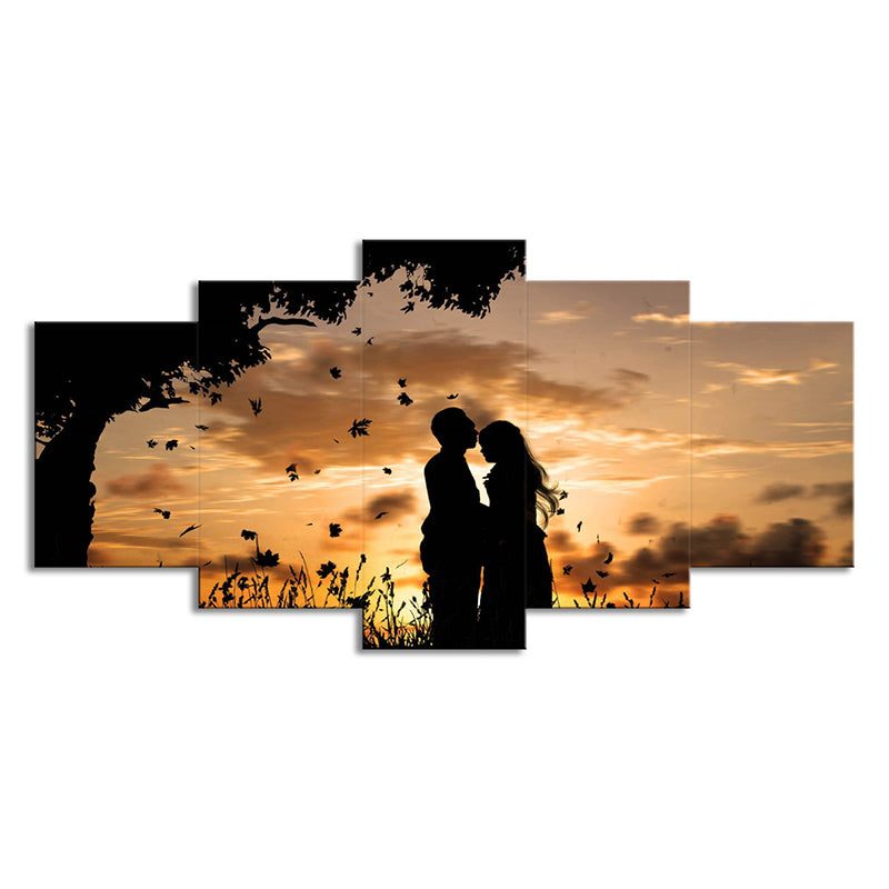 Romantic Sunset Landscape Canvas Wall Art for Living Room, Brown-Yellow, Multi-Piece