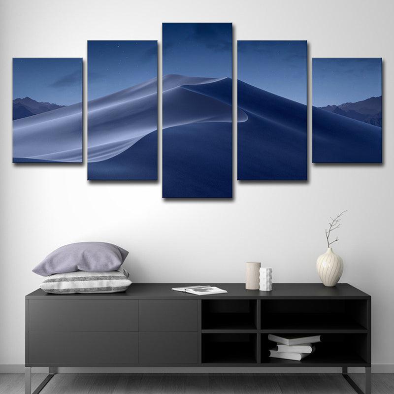 Blue Desert Dunes Night Canvas Print Multi-Piece Wall Art for Sitting Room