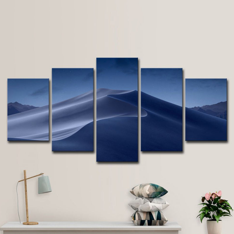 Blue Desert Dunes Night Canvas Print Multi-Piece Wall Art for Sitting Room