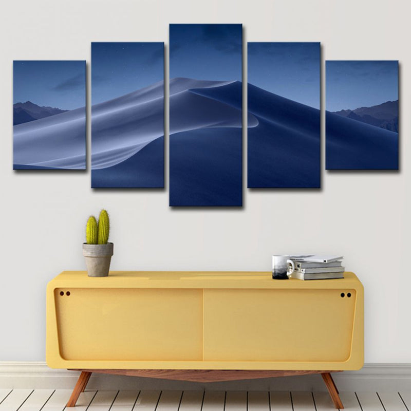 Blue Desert Dunes Night Canvas Print Multi-Piece Wall Art for Sitting Room