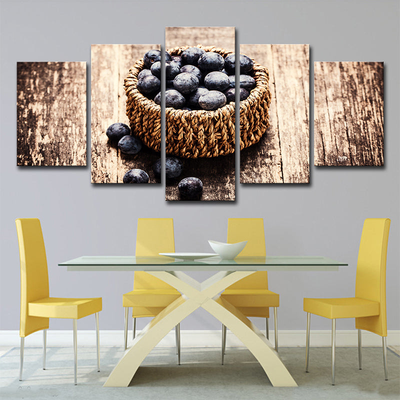 Photography Basket of Blueberries Canvas Art for Dining Room, Brown, Multi-Piece