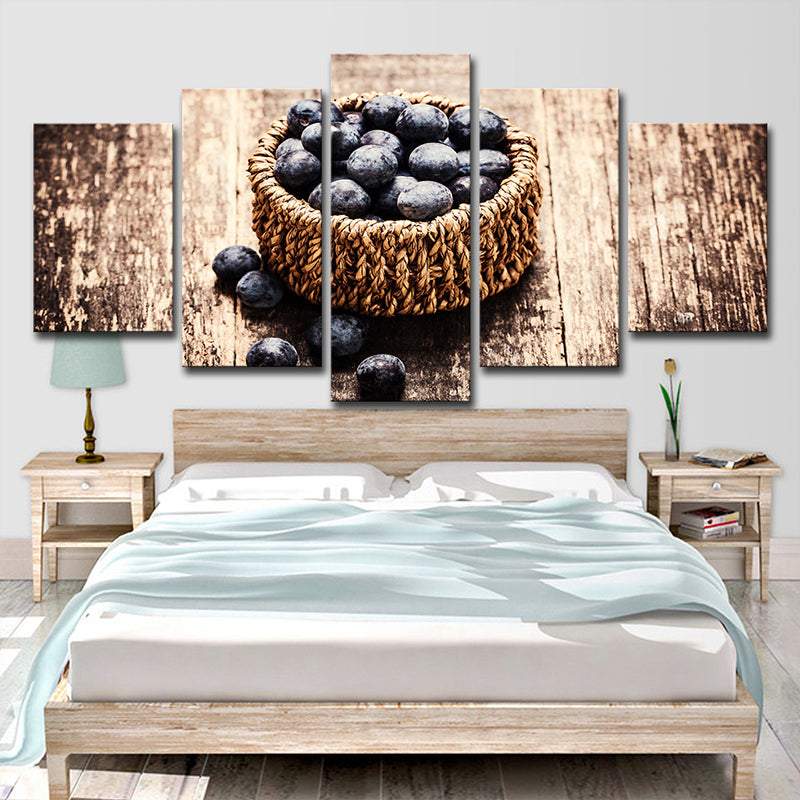 Photography Basket of Blueberries Canvas Art for Dining Room, Brown, Multi-Piece