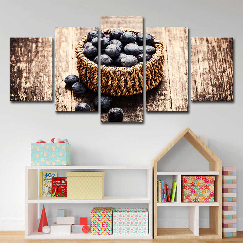 Photography Basket of Blueberries Canvas Art for Dining Room, Brown, Multi-Piece