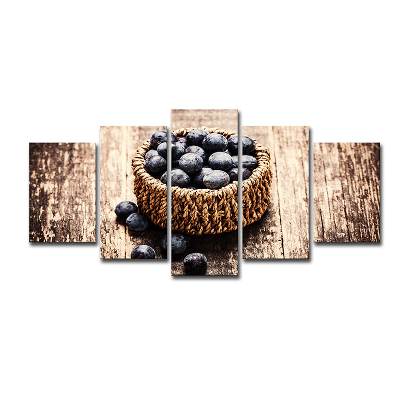 Photography Basket of Blueberries Canvas Art for Dining Room, Brown, Multi-Piece