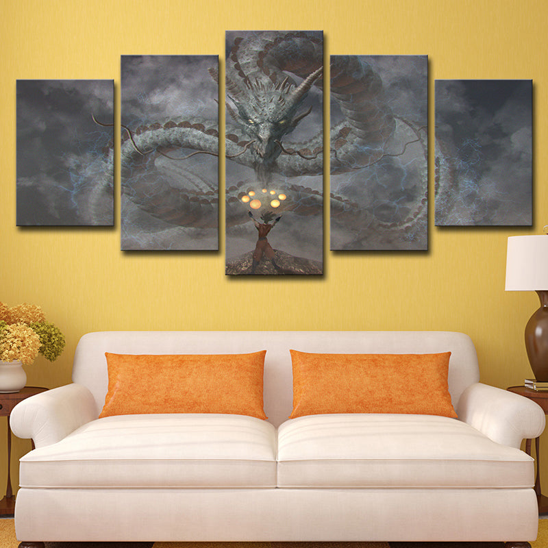 Evil Dragon Wall Art Decor for Boys Bedroom Fantasy Canvas Print in Black, Multi-Piece