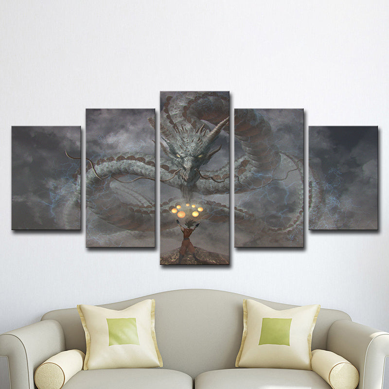 Evil Dragon Wall Art Decor for Boys Bedroom Fantasy Canvas Print in Black, Multi-Piece