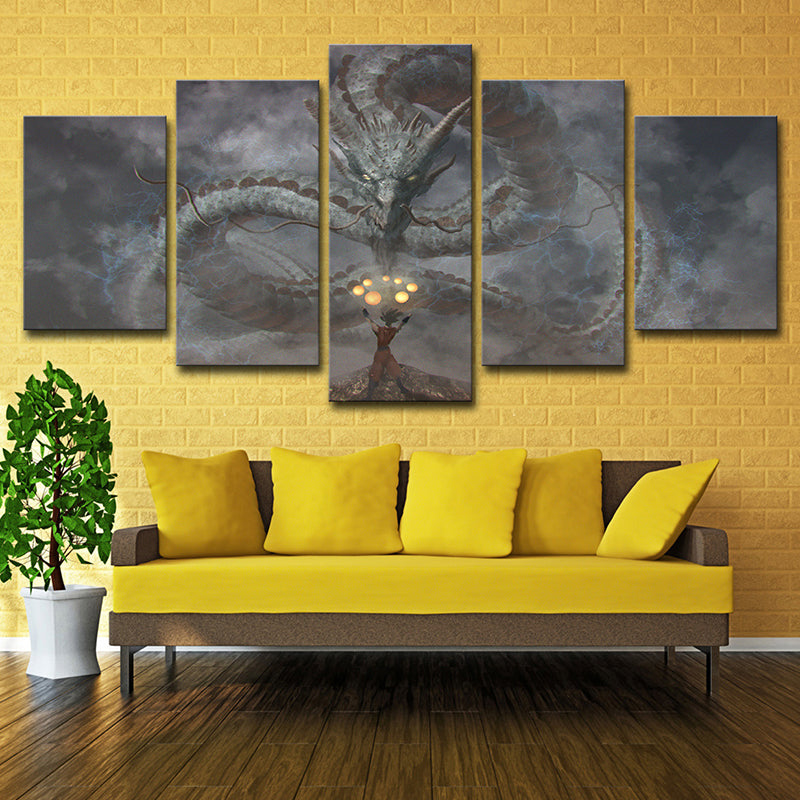 Evil Dragon Wall Art Decor for Boys Bedroom Fantasy Canvas Print in Black, Multi-Piece