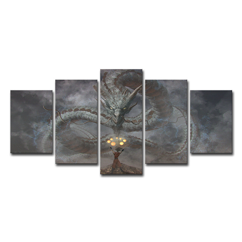 Evil Dragon Wall Art Decor for Boys Bedroom Fantasy Canvas Print in Black, Multi-Piece